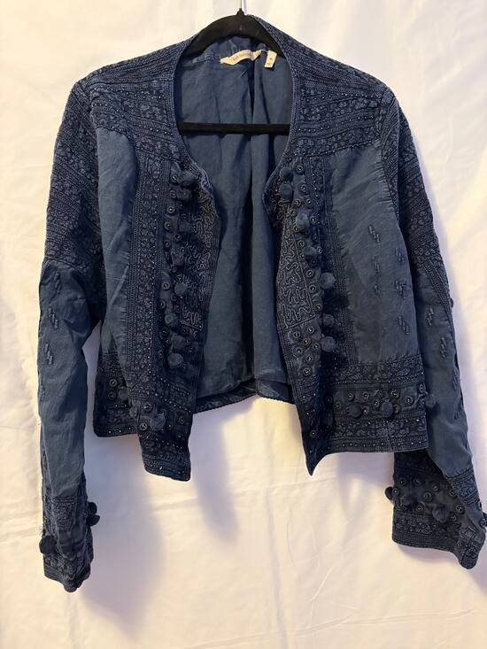 Soft Surroundings Jackets & Blazers - Soft Surroundings Pom Pom Embroidered Cropped Denim Jacket Women's Plus size 3X